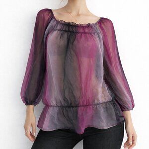Unique Spectrum Sheer Ombre Blouse Pink Black Y2K Fairycore Long Sleeve X Boho